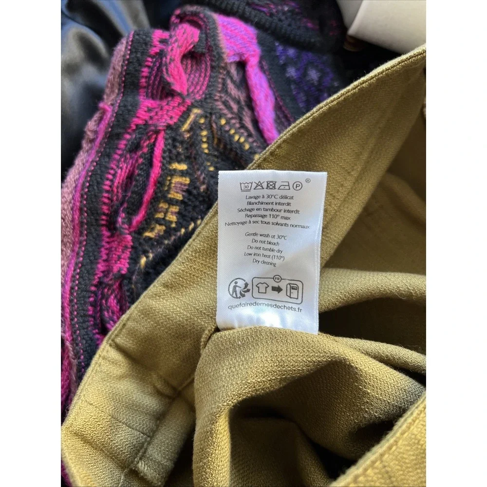 Sezane Button Front Chuck Trouser Pants Size 38 Cotton Linen Olive Green